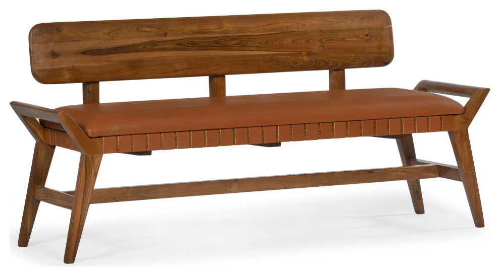 Robertson Recycled Teak Leather Bench
