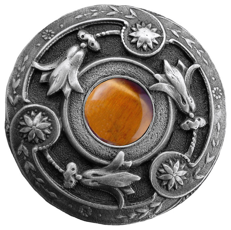 Lily Jeweled Knob, Antique Pewter, Tiger Eye