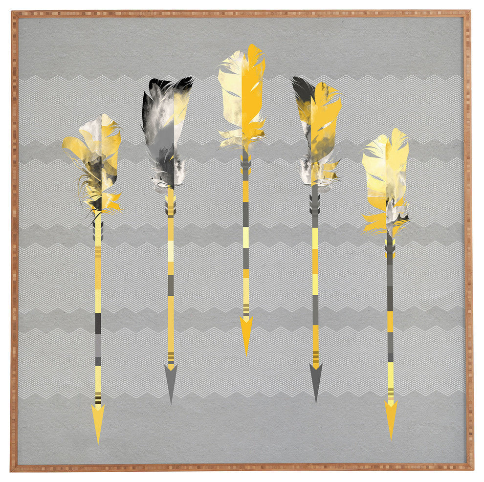 Deny Designs Iveta Abolina Gray Yellow Feathers Framed Wall Art