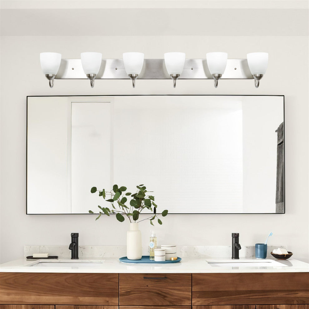 Kira Home Armada 49" Over Mirror / Bathroom Light, Frosted Glass Shades, Curved