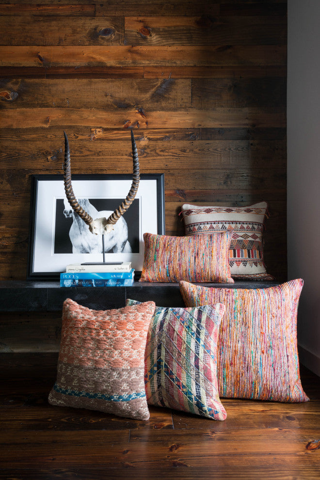 Recycled Sari Silk With Texture Throw Pillow, Rust / Multi, 13"x21", No Fill