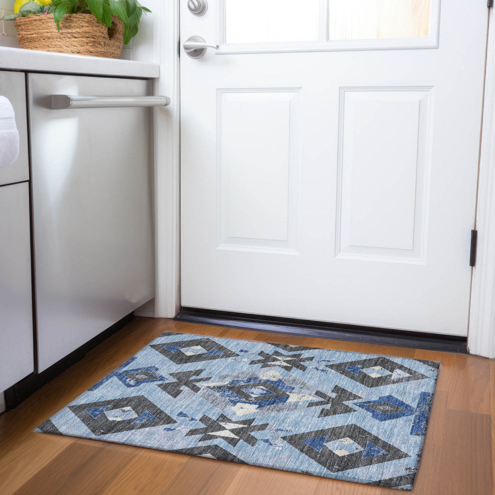 Machine Washable Indoor/Outdoor Chantille ACN1882 Blue 1'8" x 2'6" Rug