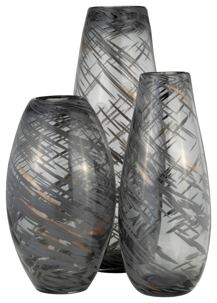 Glass, 20"H Swirl Vase, Black