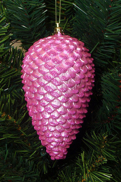 Shatterproof Glitter Pine Cone Christmas Ornaments, Set of 6, Bubblegum Pink