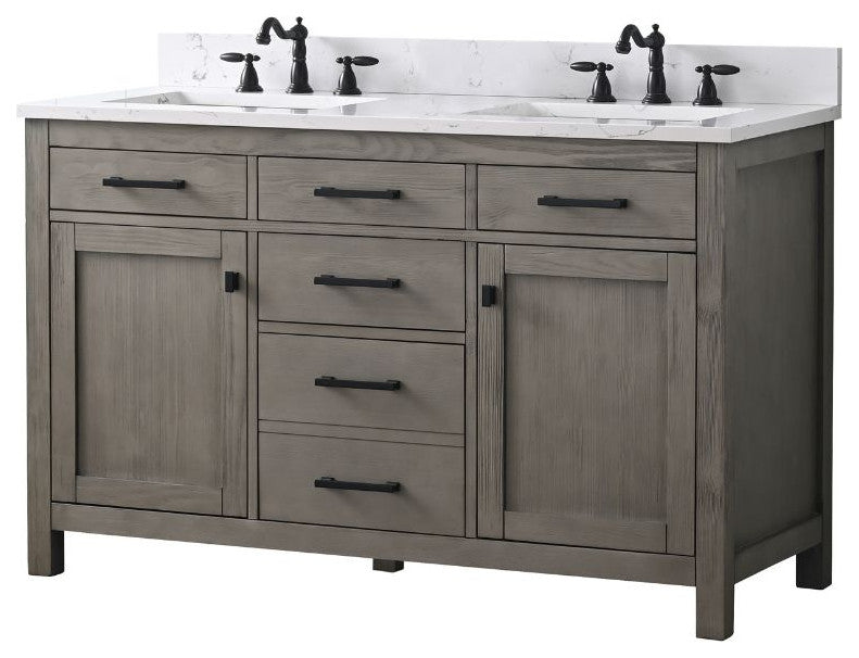 Jasper 54" Bathroom Vanity, Textured Gray, Ariston White Engineered Stone Top