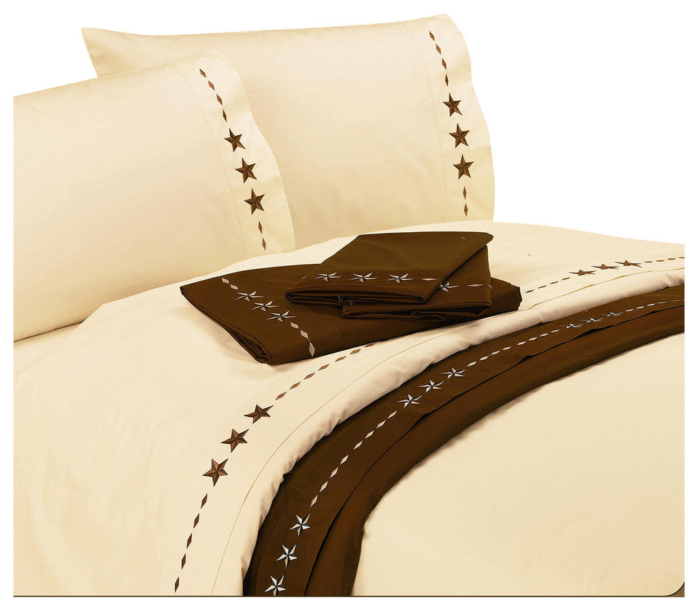 Embroidered Star Sheet Set, Cream, Twin