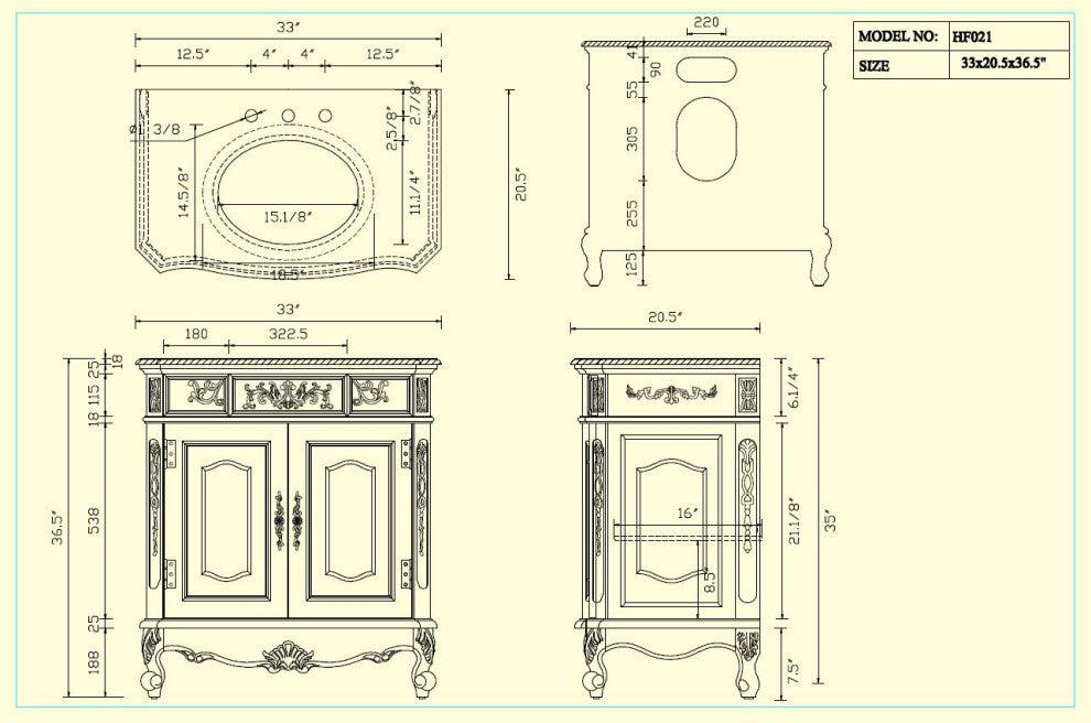 33 Inch Traditional Antique Style White Benson Bathroom Sink Vanity