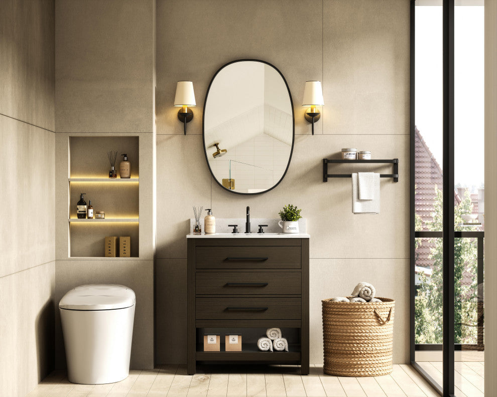 Home Living 30" Single Bathroom Vanity, Mocha Brown With Backsplash