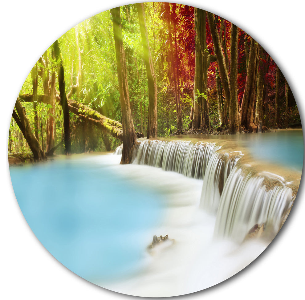 Blue Waters Of Huai Mae Kamin Waterfall, Landscape Round Artwork, 38"