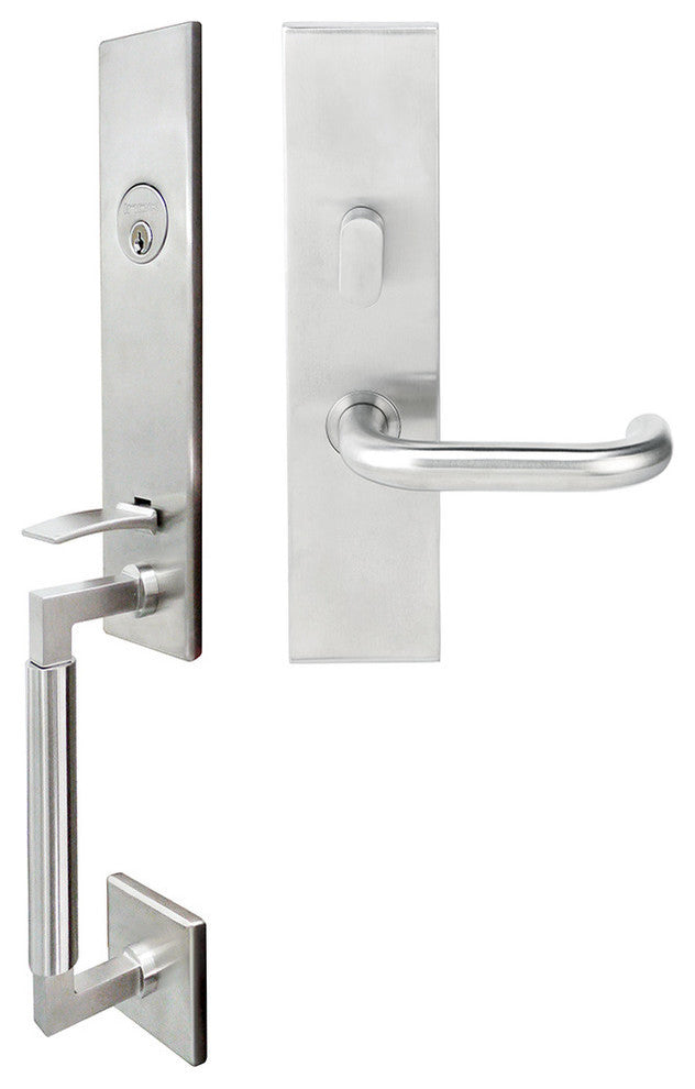 Munich Lever, Mortise Entry Handleset, Right Hand Reverse, Satin Stainless Steel