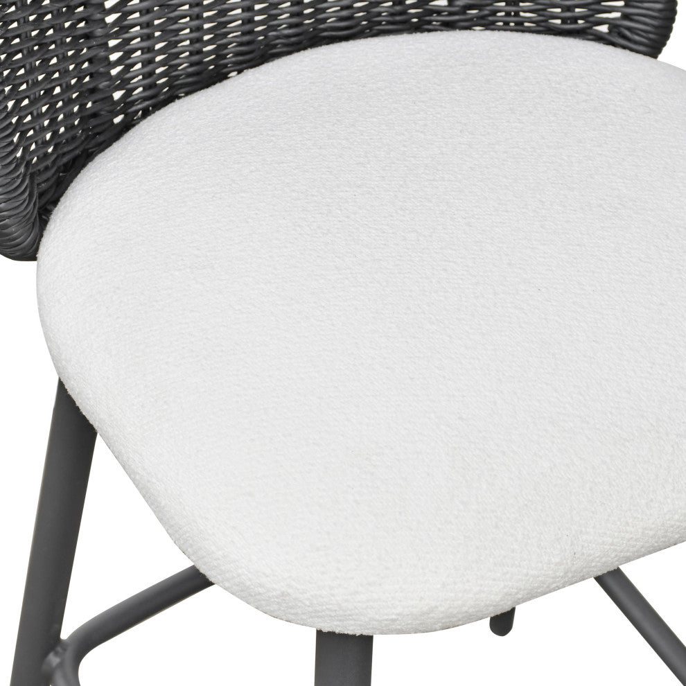 Alexa Rattan Performance Fabric Outdoor Stool, Black, Counter Stool