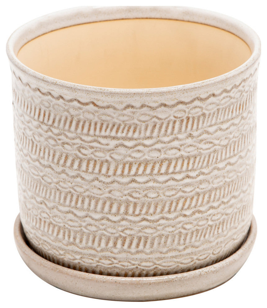 2-Piece Set Tribal Planter With Saucer Beige