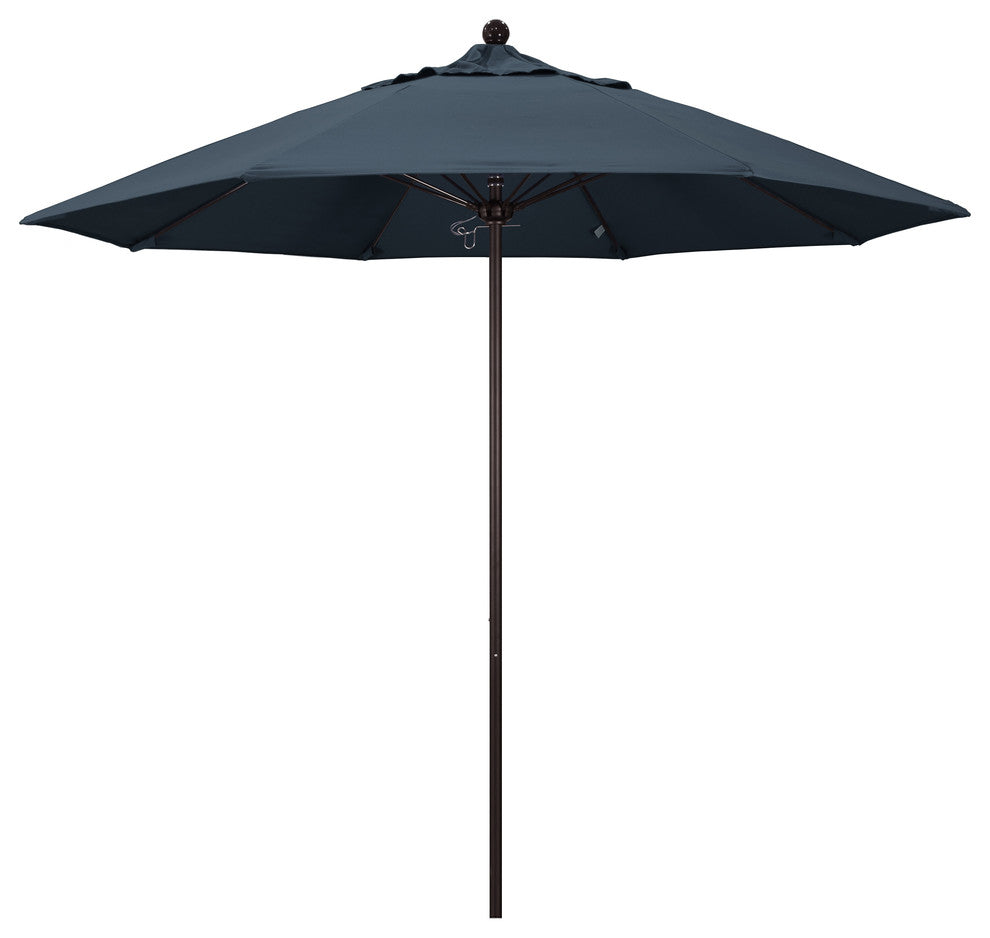 9' Bronze Push Lift Fiberglass Rib Aluminum Umbrella, Pacifica, Sapphire