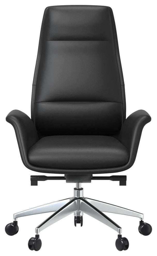 LeisureMod Summit High-Back Leather Office Chair With Swivel and Tilt, Black