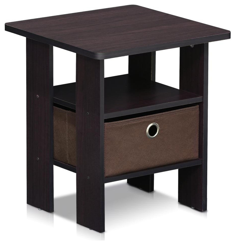 Furinno 11157Dwn End Table Bedroom Night Stand With Bin Drawer, Dark Walnut