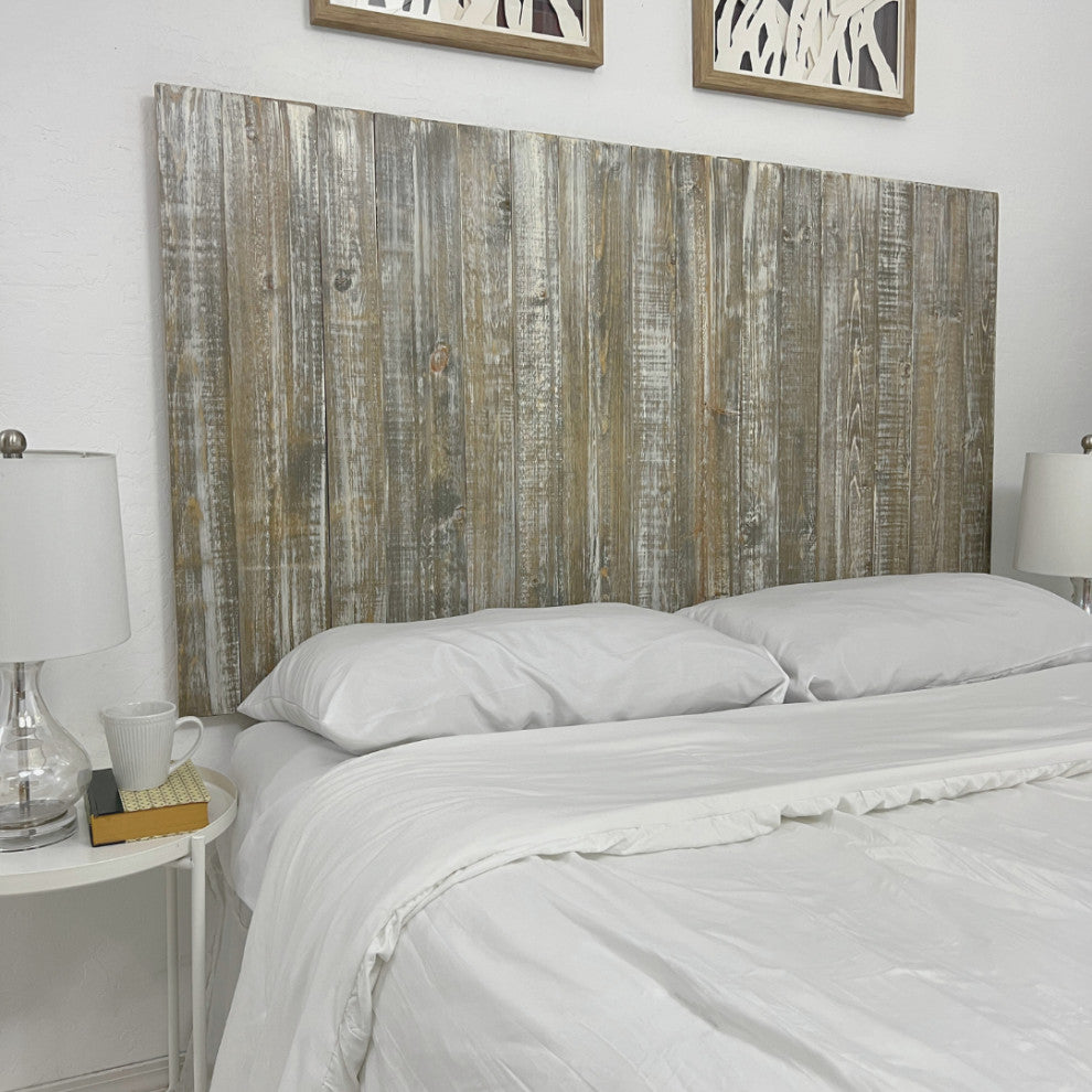 Solid Wood Headboard with Smooth Natural Wood Grain, Wall Mounted, Farmhouse, Graywash, King