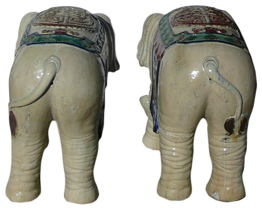 Chinese Ceramic Off White Oriental Elephant Figures Hcs1155, 2-Piece Set