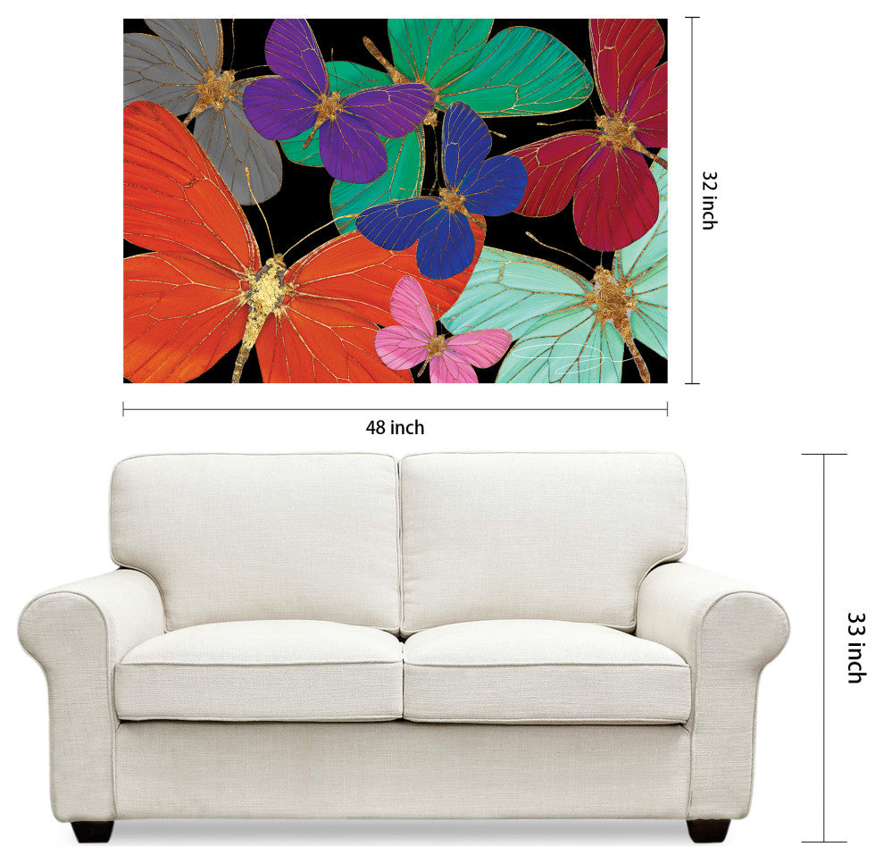 Colorful Butterflies Wall Art Unframed Free Floating Tempered Glass