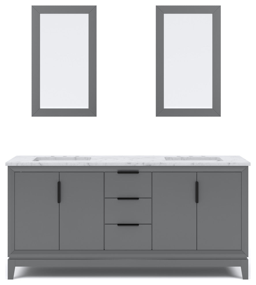 Elizabeth 72" Double Sink Carrara White Marble Vanity, Cashmere Gray