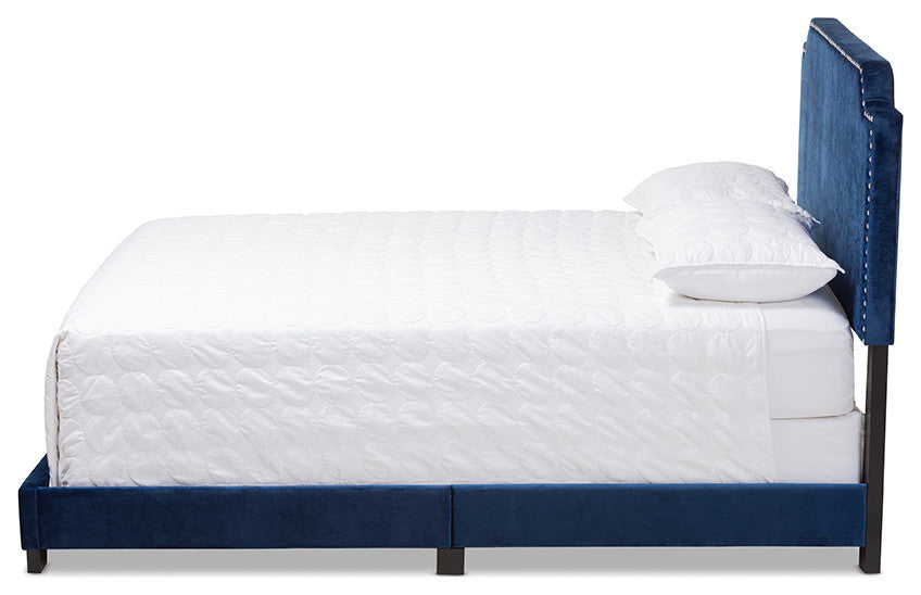 Darcy Luxe and Glamour Navy Velvet Upholstered King Size Bed