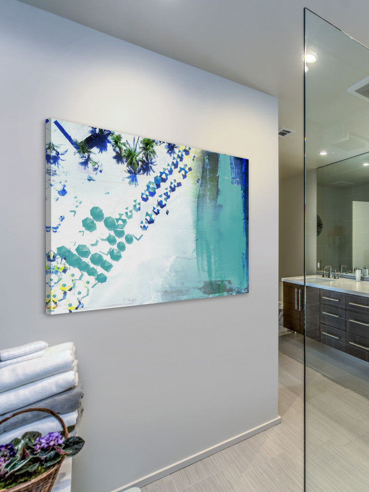 "Umbrella Blues" Painting Print on Wrapped Canvas, 36"x24"