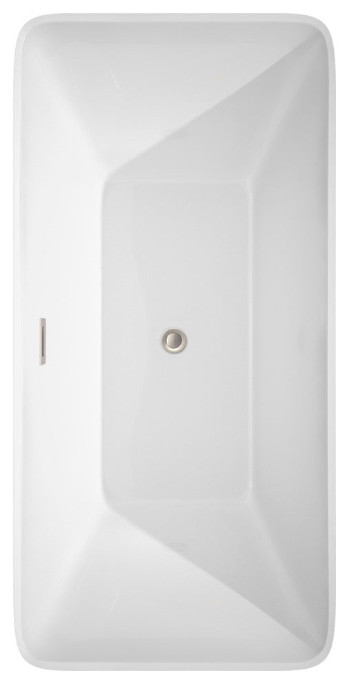 Tiffany 59" Freestanding White Bathtub, Brushed Nickel Tub Filler & Trim Kit