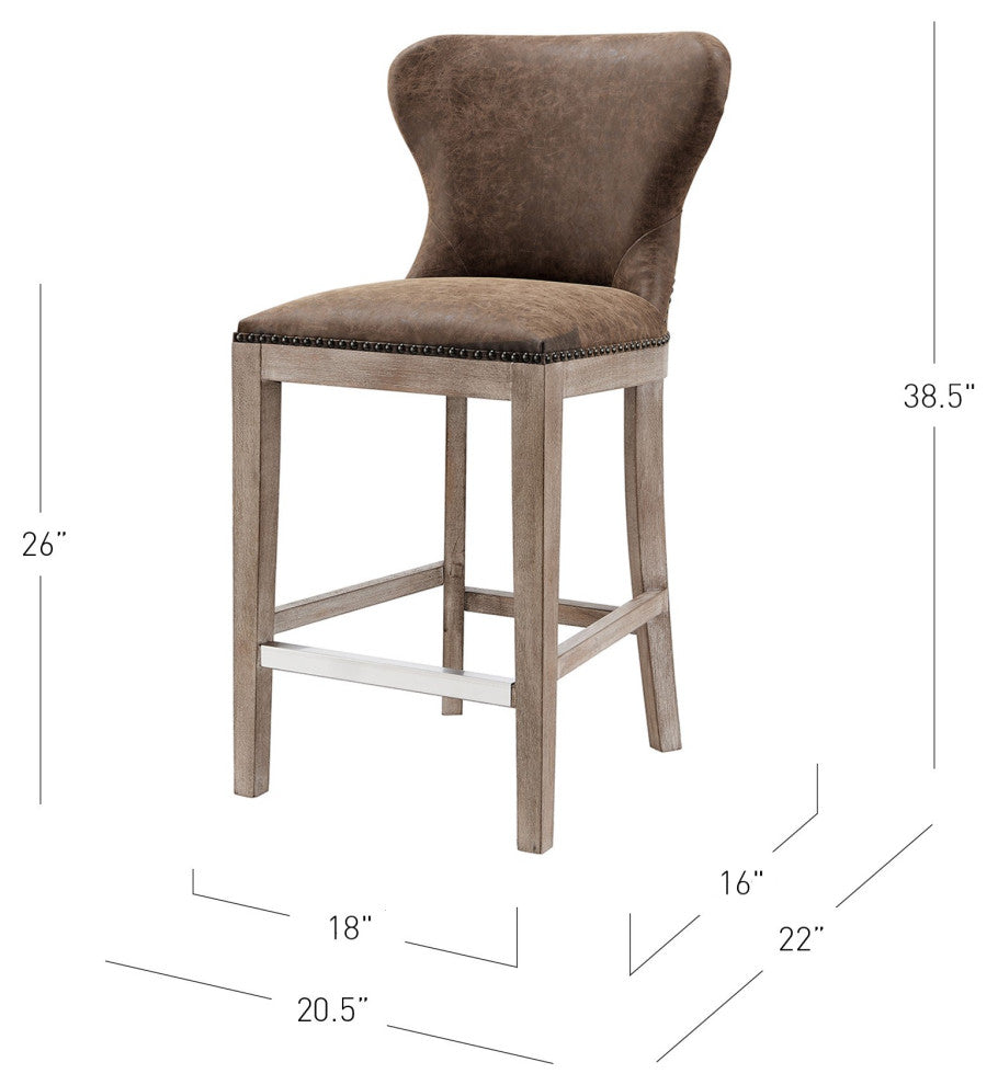 Dorsey Bar/ Counter Stool Drift Wood Legs, Nubuck Chocolate, Counter Stool, Faux Leather
