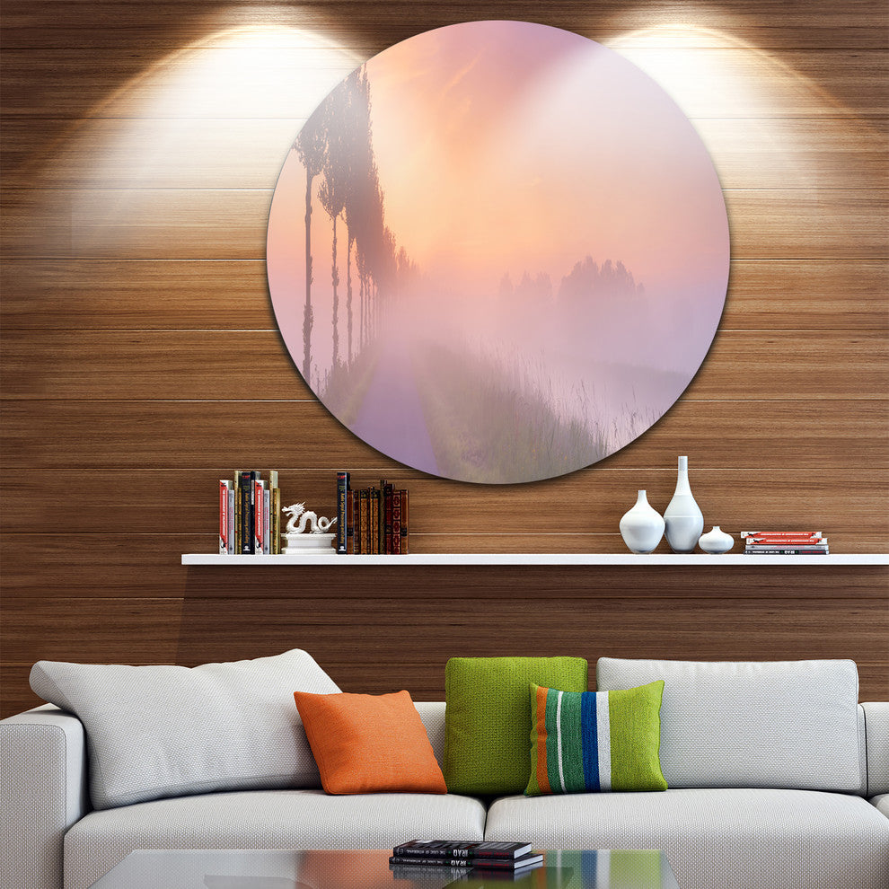 Foggy Sunrise In The Netherlands, Disc Metal Artwork Landscape, 23"