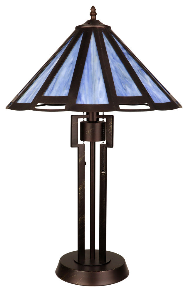 Retro Stained Glass 2-Light Table Lamp 18" Shade