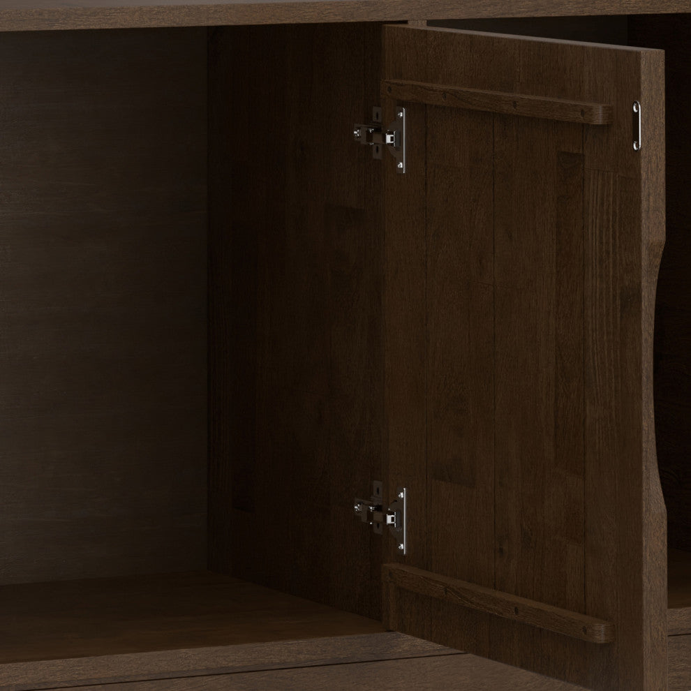 Harper Solid Hardwood 3 Door Sideboard Buffet / Storage Cabinet, Walnut Brown