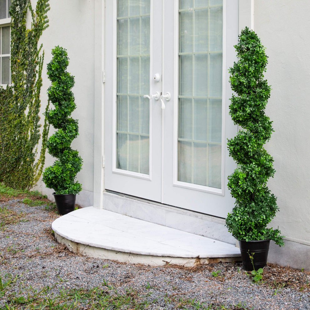 5ft. UV Resistant Boxwood Spiral Topiary Faux Tree, Planter, Indoor/Outdoor