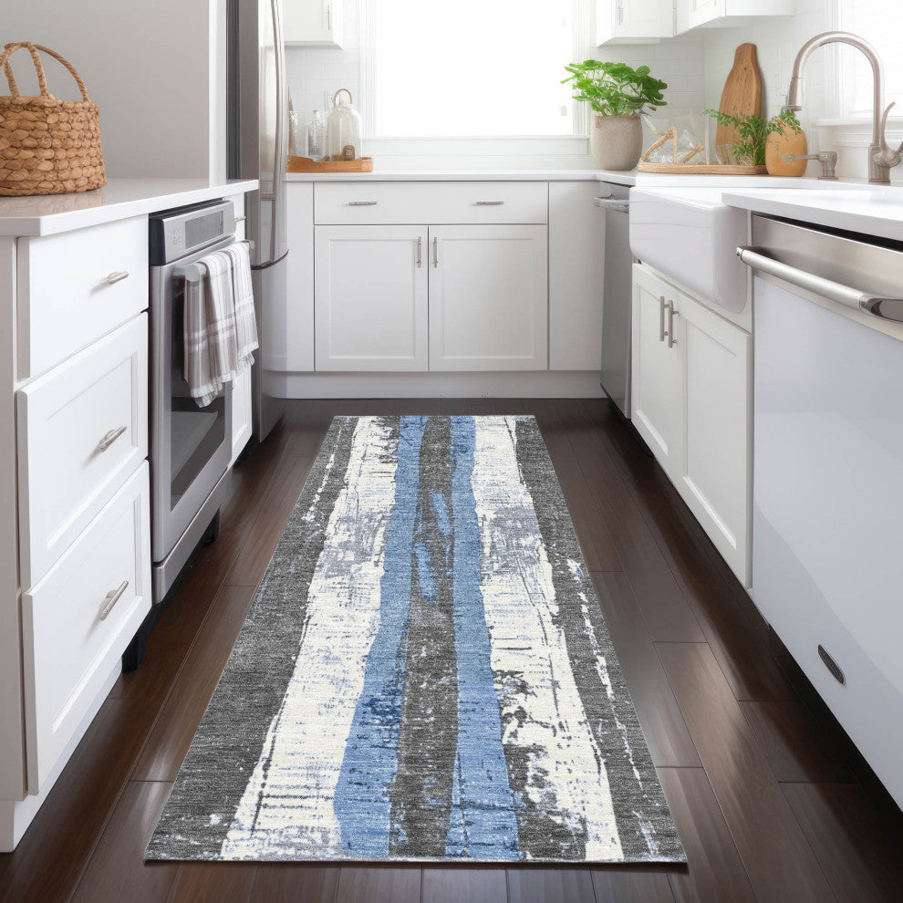 Machine Washable Indoor/Outdoor Chantille ACN1872 Denim 2'3" x 7'6" Runner Rug