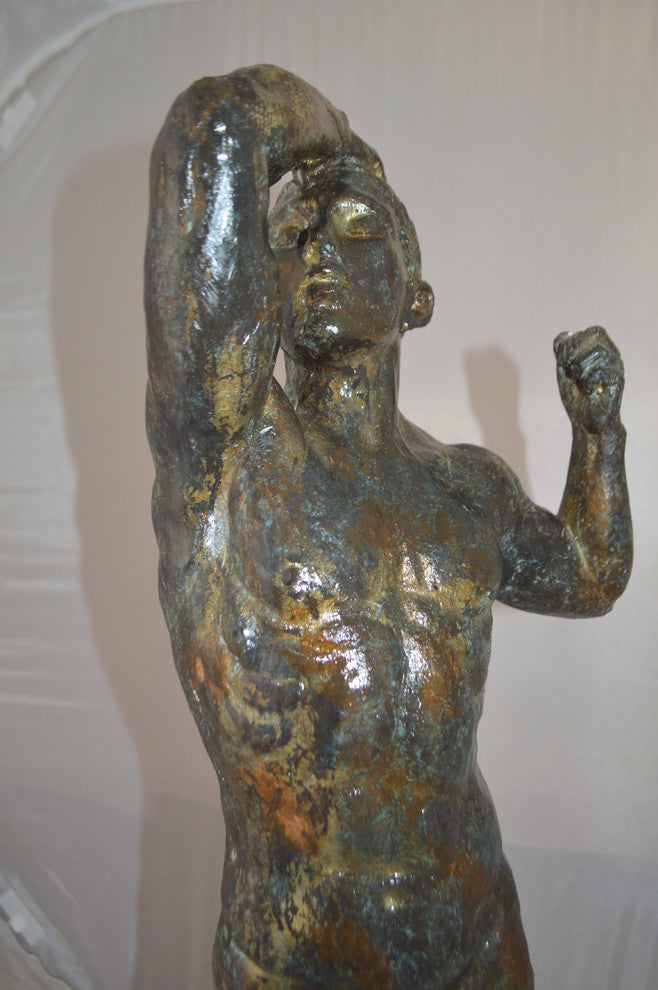 The Bronze Age Male bronze statue by Rodin replica -  Size: 12"L x 12"W x 36"H