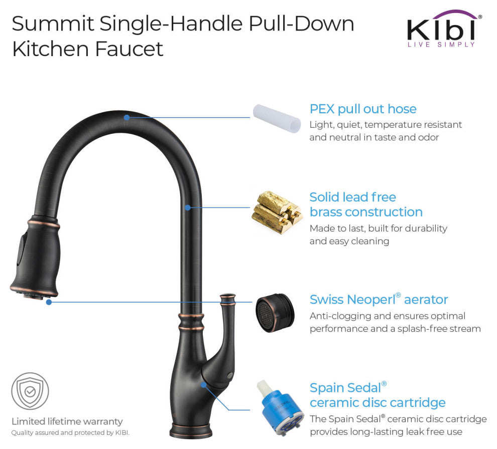 Summit Single Handle Pull Down Kitchen Faucet, Oil Rubbed Bronze, W/ Soap Dispen