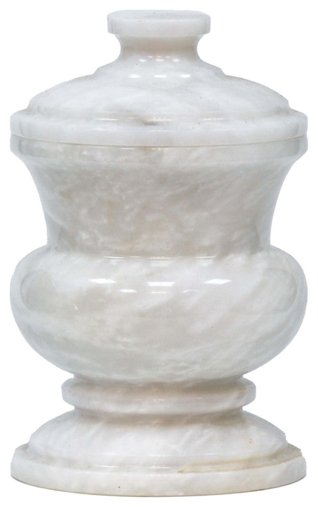 Elegant White Marble Storage Jar with Lid, Perfect for Q-tips and Cotton Balls