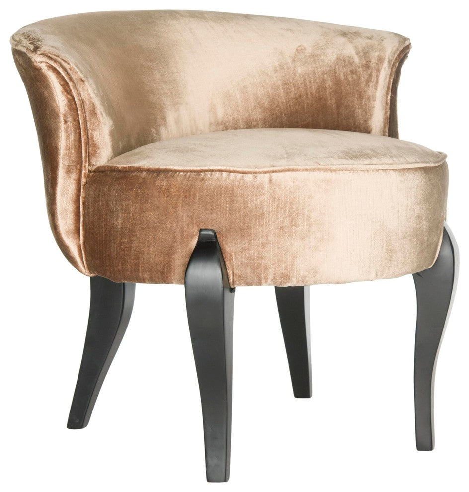 Safavieh Mora French Leg Linen Vanity Chair, Mink Brown
