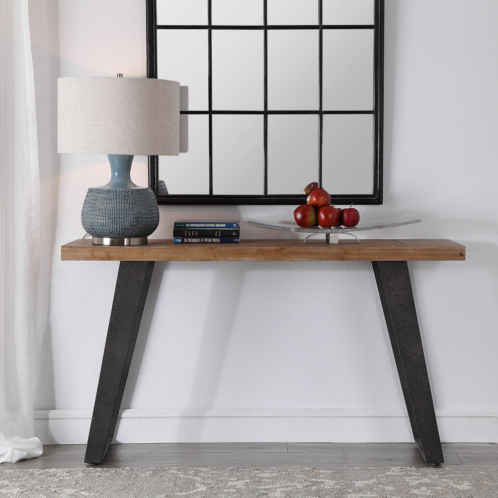 Minimalist Midcentury Modern Console Table Architectural Industrial Oak Black