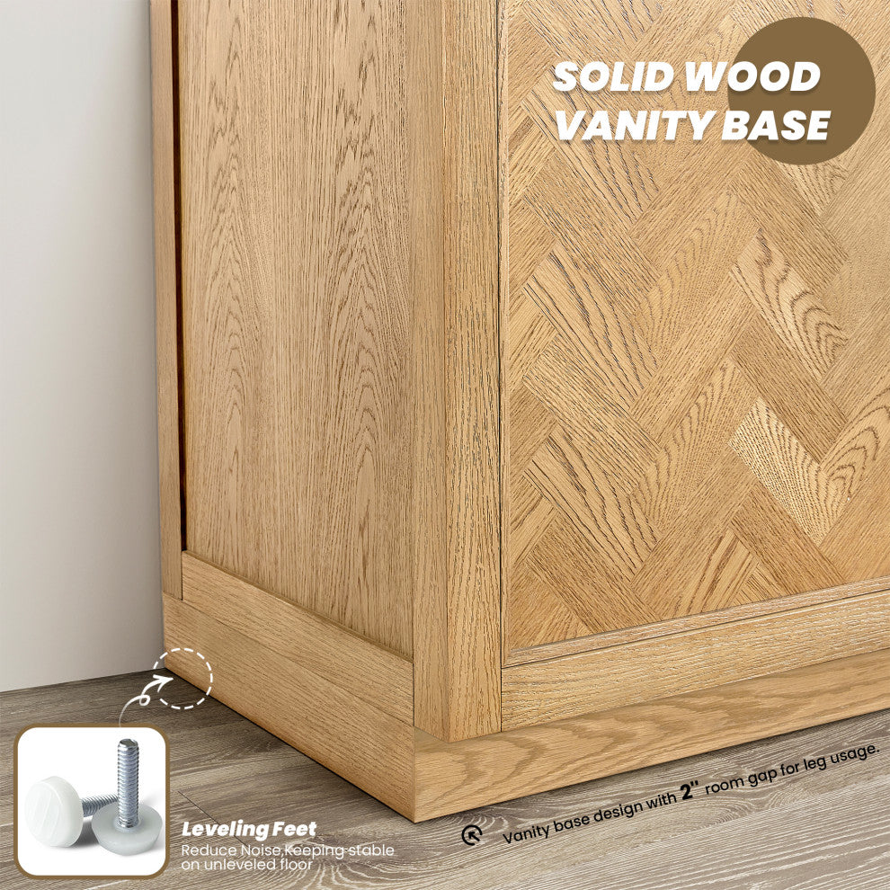 Jakarta Bath Vanity, Quartz Top No Mirror, Weathering Light Brown, 36", Single Vanity