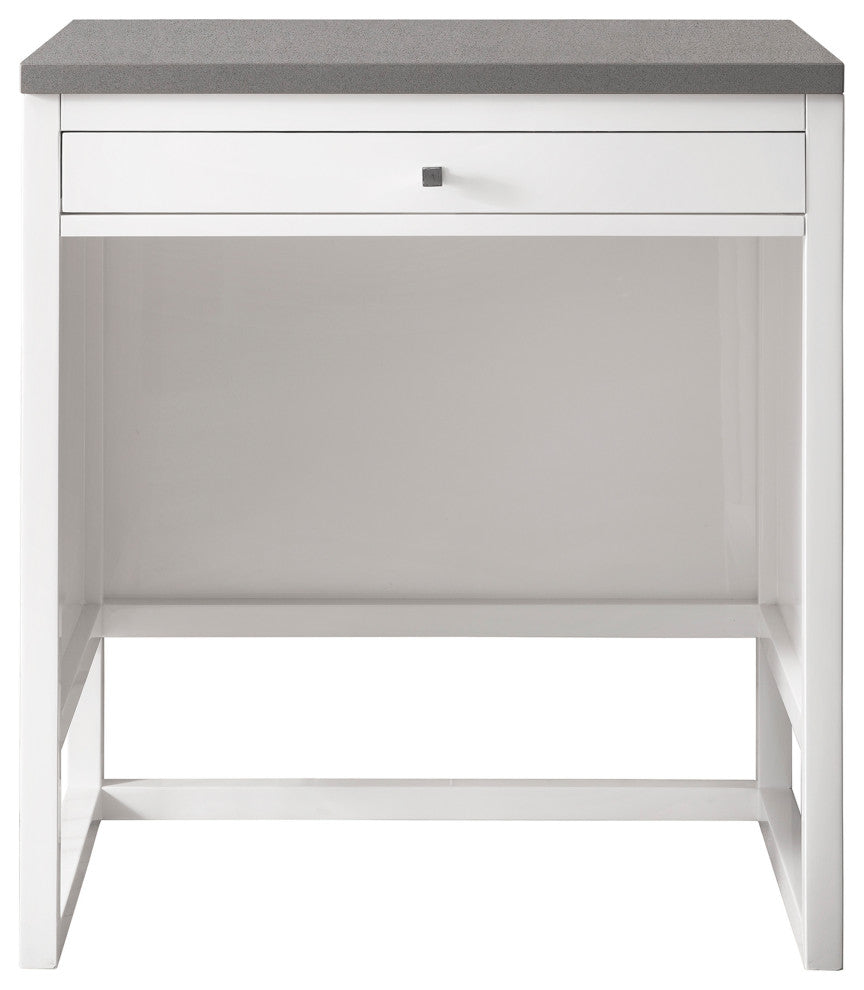 Athens 30" Makeup Counter, Glossy White, Gray Expo Quartz Top