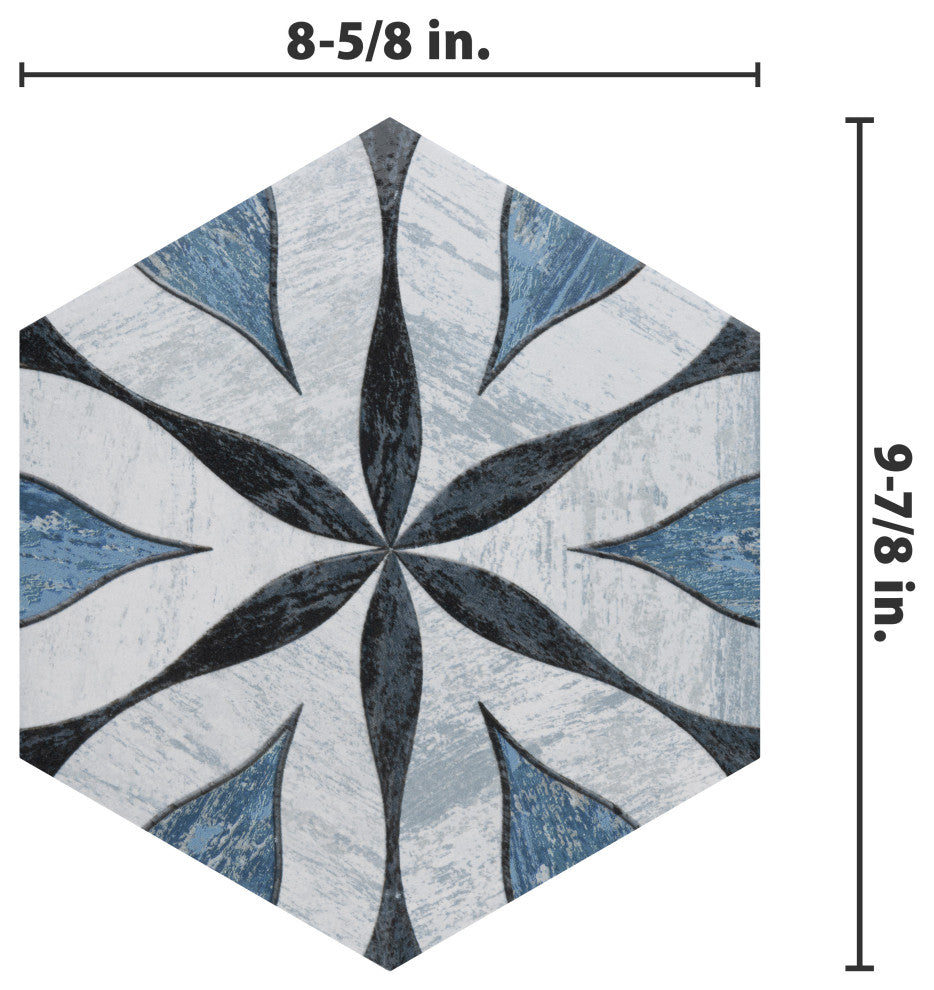 Cassis Hex Flower Black Porcelain Floor and Wall Tile