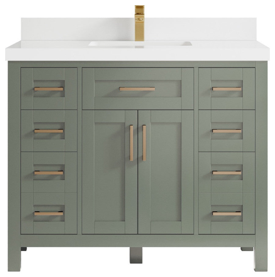 Cambridge 42" Single Sink Bath Vanity in Evergreen 2" White Quartz