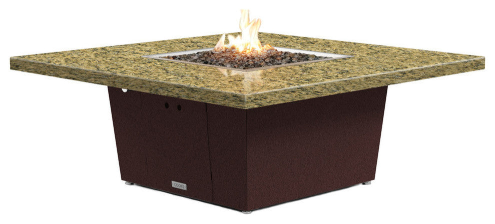 Square Fire Pit Table, 56x56, Natural Gas, Santa Cecillia Granite Top, Dark Cher
