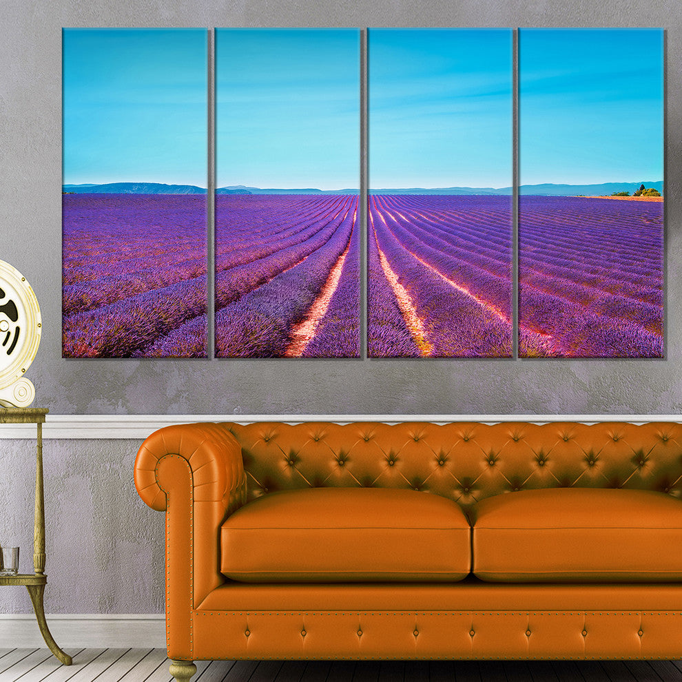 "Lavender Flowers and Clear Sky" Landscape Wall Art Print, 4 Panels, 48"x28"