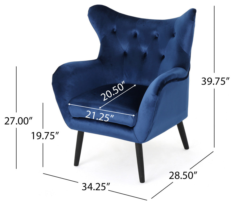 GDF Studio Ashton Mid Century New Velvet Armchair, Navy Blue