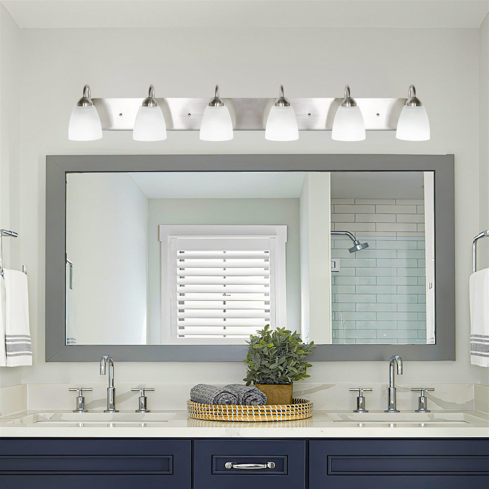 Kira Home Armada 49" Over Mirror / Bathroom Light, Frosted Glass Shades, Curved