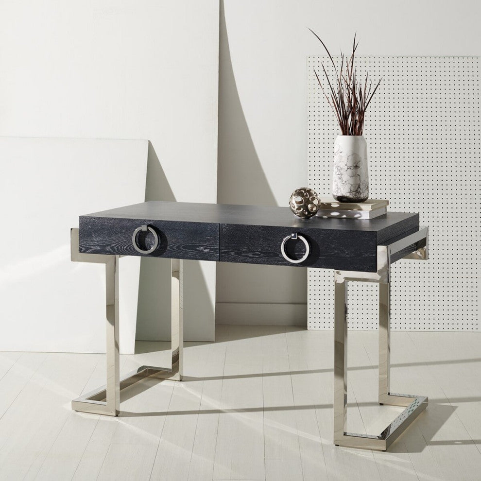 Safavieh Couture Maia 2-Drawer Lacquer Desk Black Cerused Oak