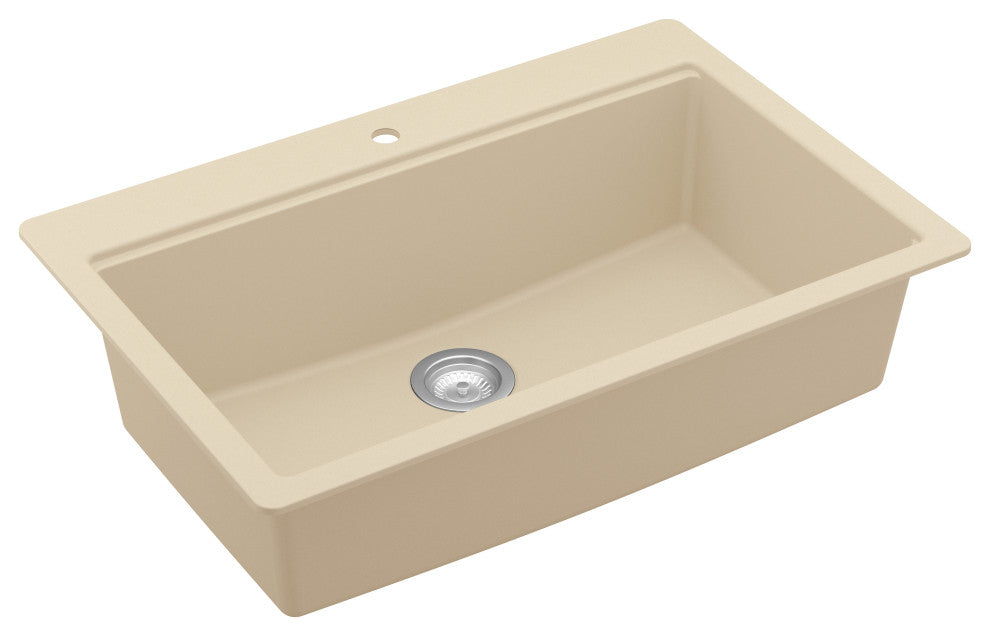 Karran Top Mount 33" Single Bowl Quartz Workstation Kitchen Sink, Bisque