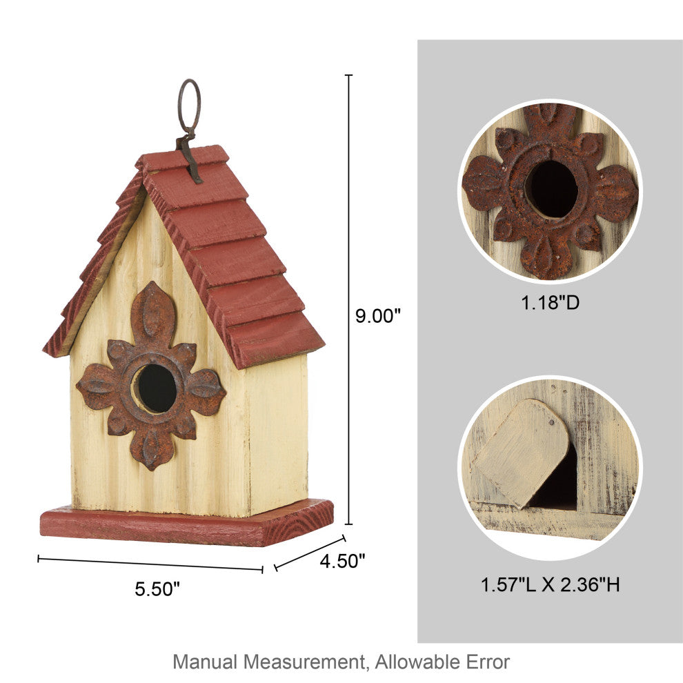 8.94"H Rustic Garden Distressed Wooden Birdhouse, Gambrel Roof