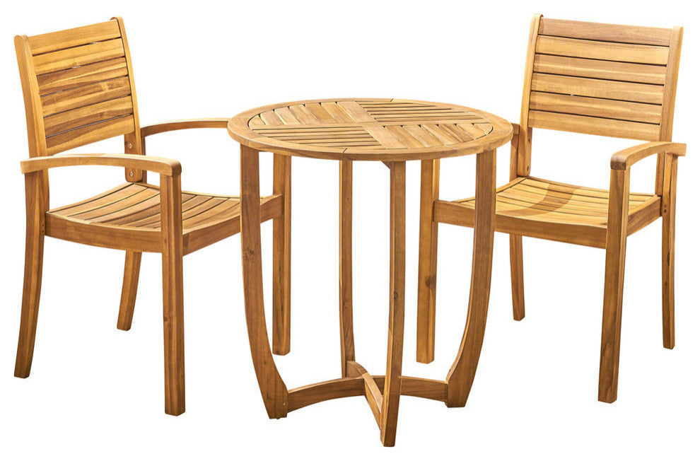 GDF Studio Cathy Outdoor 2-Seater Acacia Wood Bistro Set, Teak