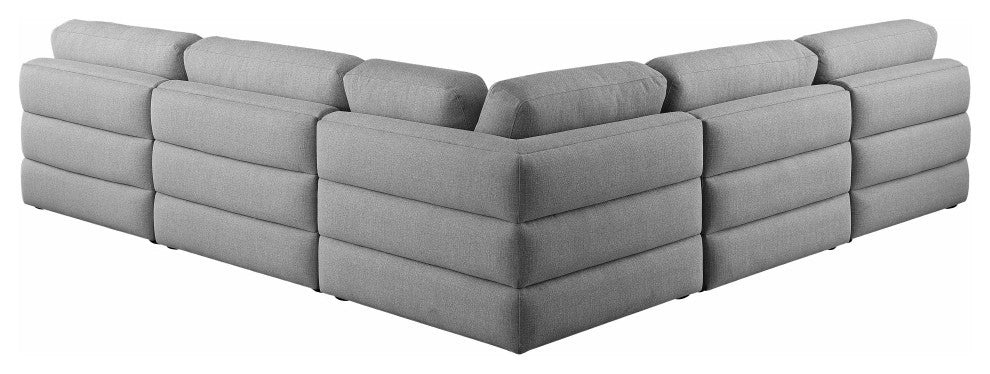 Beckham Linen Textured Fabric 5-Piece Modular L-Shaped Sectional, Grey